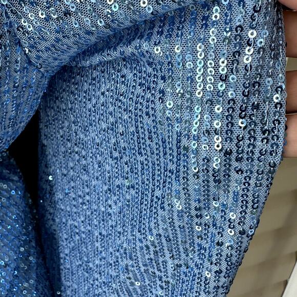 NWT Mable Baby Blue Sequin Wrap Dress Sz S Long Bell Sleeves Party Event - Picture 6 of 9